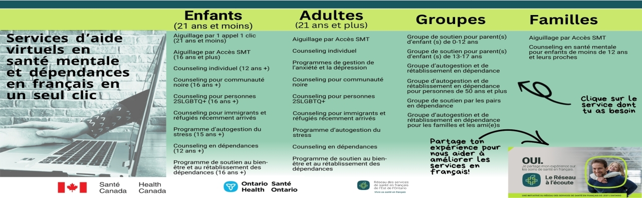 Services d'aide virtuels en santé mentale  et dépendance en français 